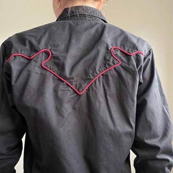 Vintage Wrangler Black Red Western Rodeo Cowgirl Pearl Snap Button Down Sz S - Picture 5 of 9